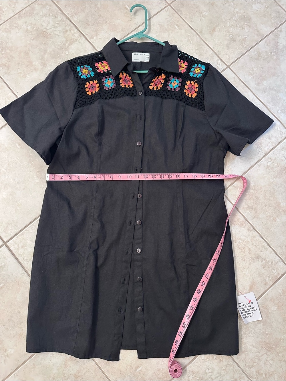 ASOS Curve Shirt Dress Multicolor Crochet Yoke
